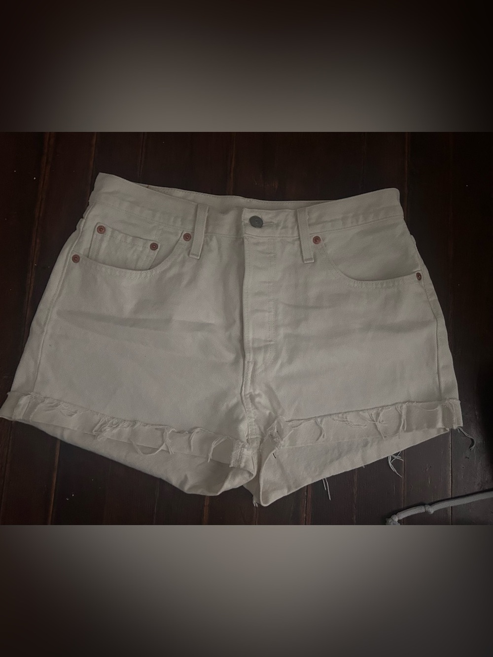 Levi's White Denim Cutoff Shorts with Frayed Hem